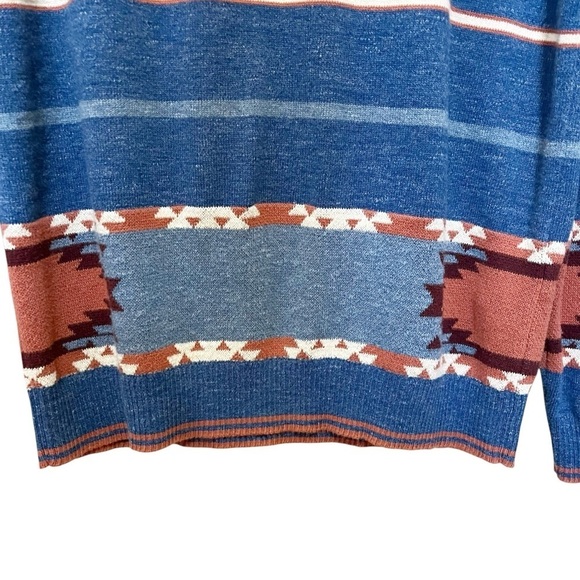 Lucky Brand Sweater Men’s Size Small Blue Southwestern Cotton Knit  Crewneck - Picture 5 of 8
